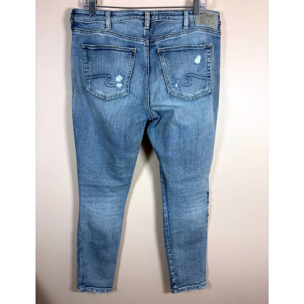 Silver Jeans Izzy Ankle Skinny Distressed Floral Embroidered Jeans Women W30 L27